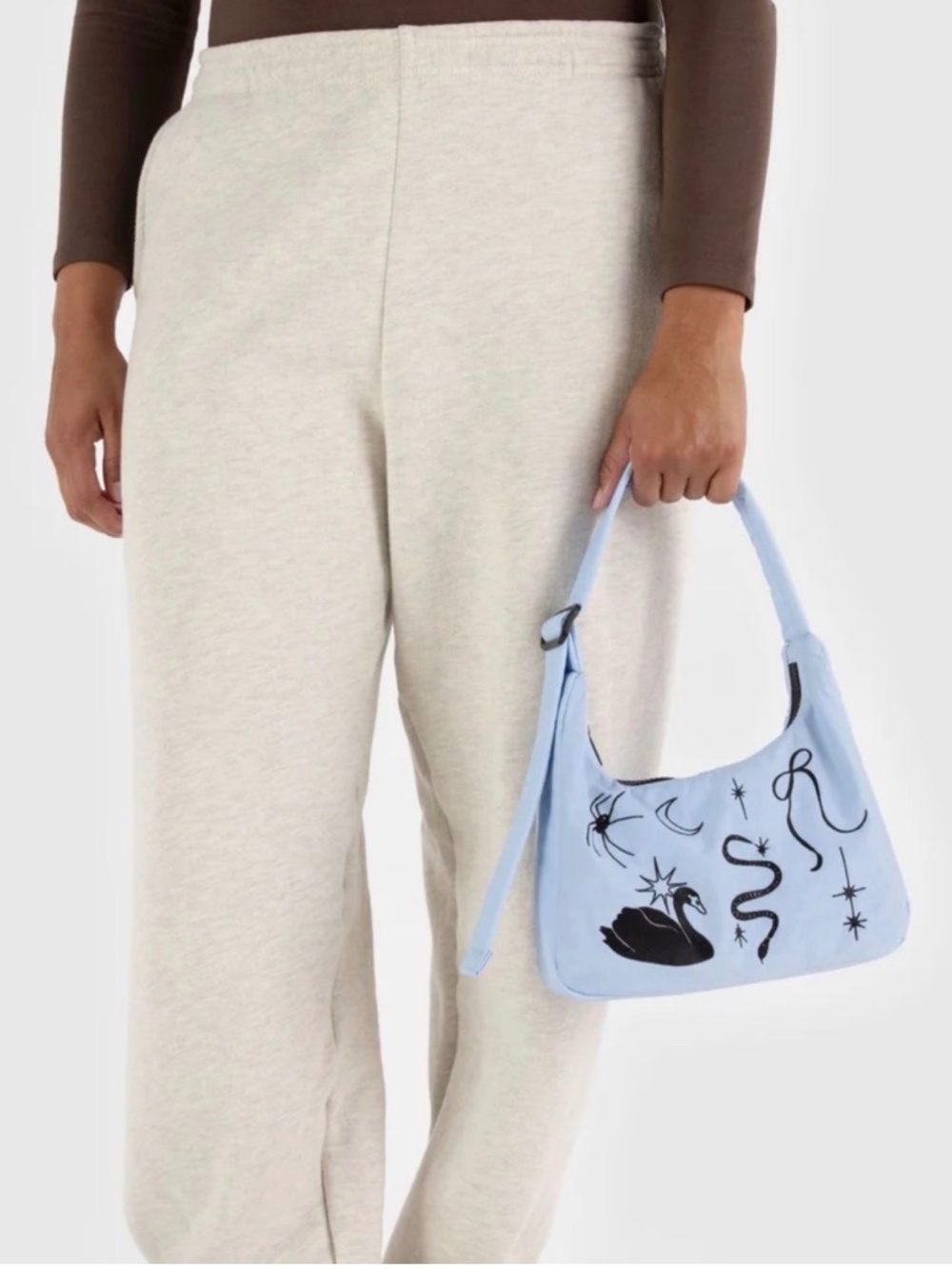 NWOT BAGGU Mini light Blue Shoulder Bag Embroidered Ballet Icons